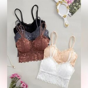 Lace Bralette Set - Black, Gray, Brown, Cream, White